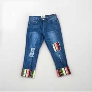 L & B Lucky & Blessed Women's Jeans 14 Crop Distressed Stripe Rolled Cuff